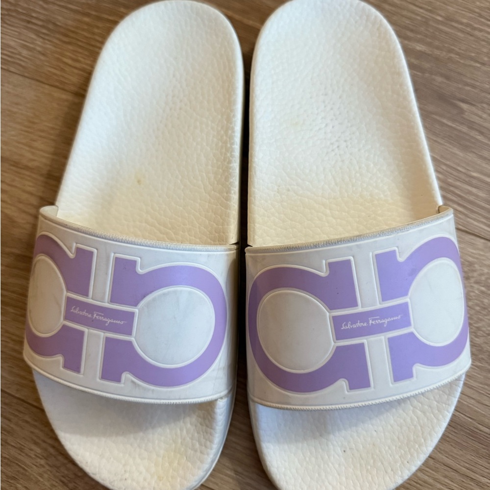 Salvatore Ferragamo White and Purple Sandals
